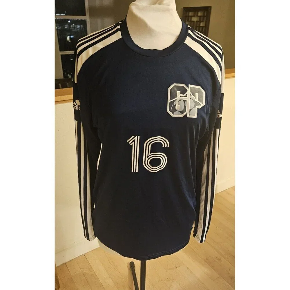 Adidas Long Sleeve Training Jersey Navy Blue White Stripes Size Medium